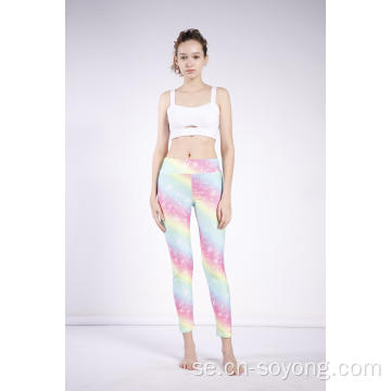 Ladies Rainbow Printed High Waist High Elastic leggings